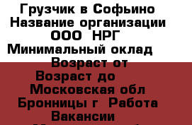 Грузчик в Софьино › Название организации ­ ООО “НРГ“ › Минимальный оклад ­ 23 000 › Возраст от ­ 18 › Возраст до ­ 45 - Московская обл., Бронницы г. Работа » Вакансии   . Московская обл.